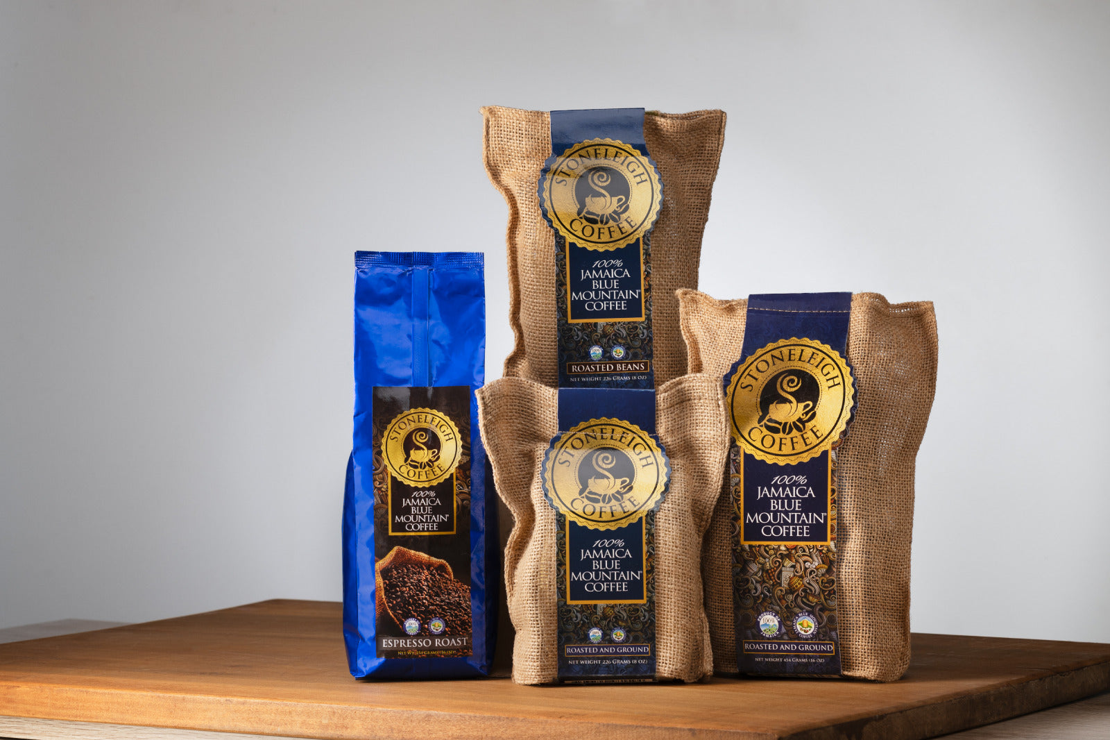Stoneleigh Coffee – Three Pack(3) Premium 100% Grade A Jamaica Blue Mountain Coffee Roasted Beans - 16Ozs – Genuine Jamaican Product - Traditional Jamaican Crocus (Burlap) Bag Packed Ideal for Gifting