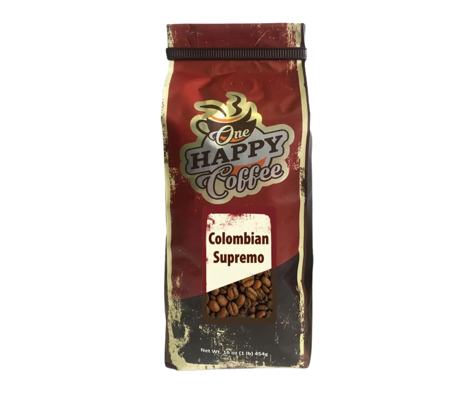 One Happy Coffee – Colombian Supremo 16oz Beans WHOLESALE - 12 Pack