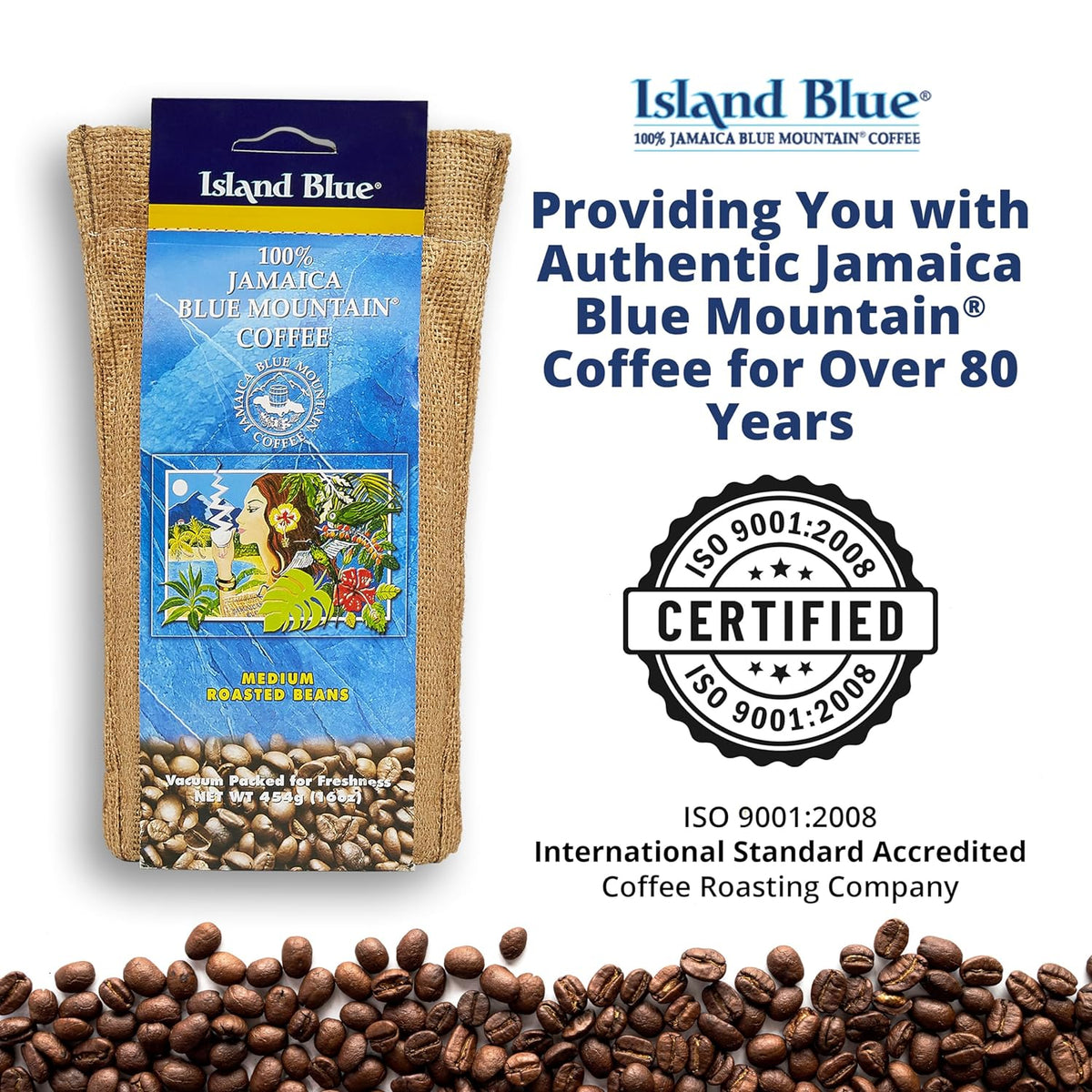 Island Blue 100% Jamaica Blue Mountain Whole Beans Coffee 16oz EXPIRED DEC 2025