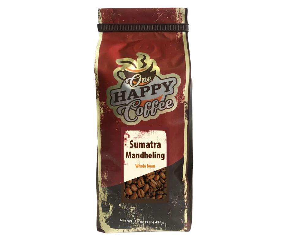 One Happy Coffee – Sumatra Mandheling 16 oz Bean Wholesale 12 Pack