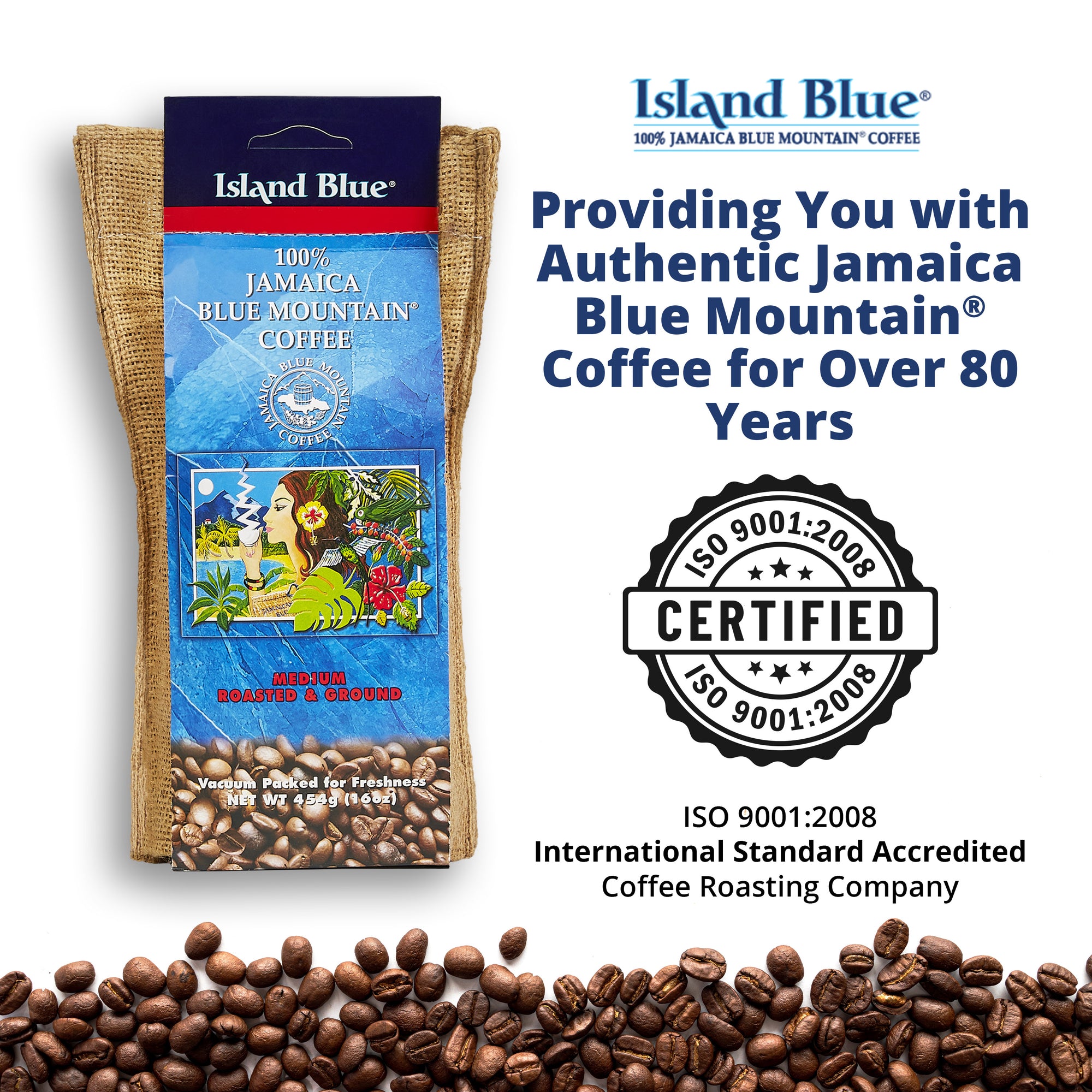 Island Blue -100% Jamaica Blue Mountain Coffee Grounds (3-16oz bags) (FREE SHIPPING)