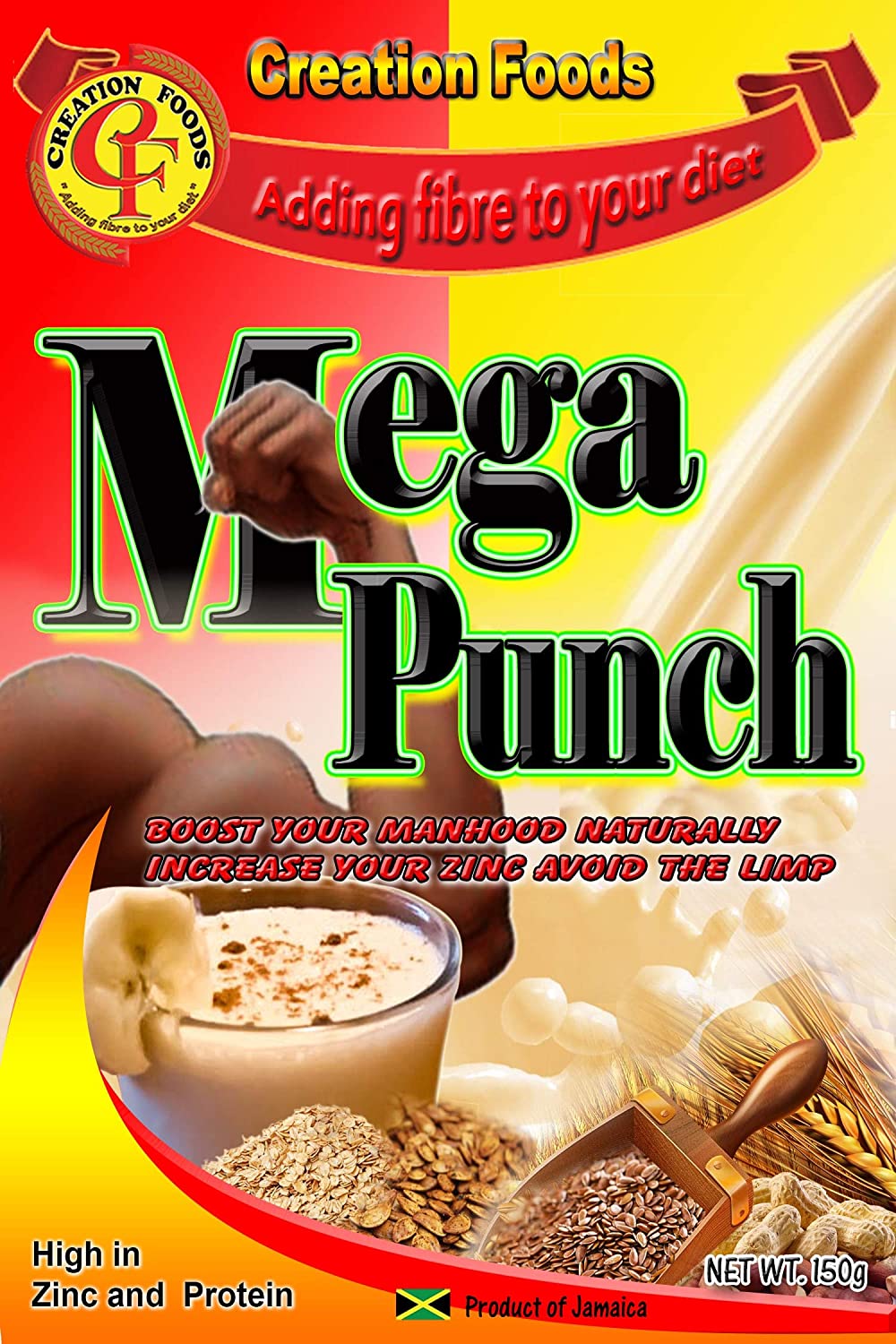 Mega Punch Jamaica&#39;s Finest Breakfast and Sports Men&#39;s Health Drink by Creation Foods (150 Grams) (6 Pack)
